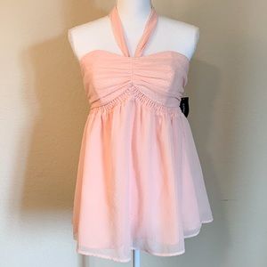 Express Peach Pink Empire Waist Halter Blouse Sz 6